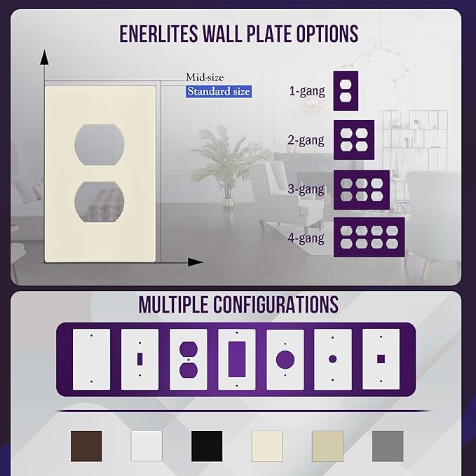 ENERLITES Screwless Duplex Wall Plate, Child Safe Receptacle Outlet Cover - Image 5