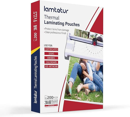 Lamtetur Thermal Laminating Pouches 9" x 11.5" Inches, Holds 8.5 x 11 Inch by Lamtetur