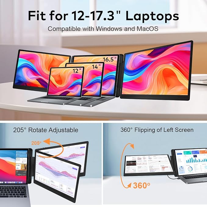 14" Laptop Screen Extender, FHD 1200P IPS Dual/Triple Portable Monitor - Image 4