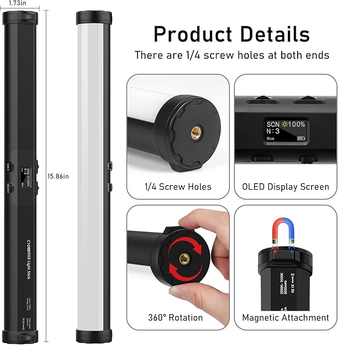 360° Full Color RGB Led Video Light Stick Wand, Unicucp 2600-9600K Photography - Image 7