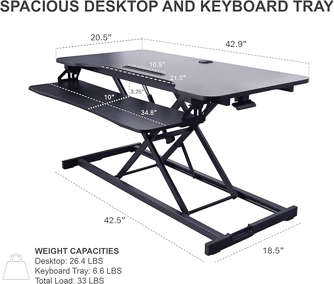 Rocelco 43" Height Adjustable Standing Desk Converter - Image 3