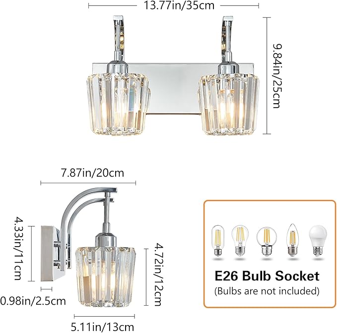 FDPBY Modern Bathroom Vanity Light, 2-Light Chrome Wall Sconce - Image 4
