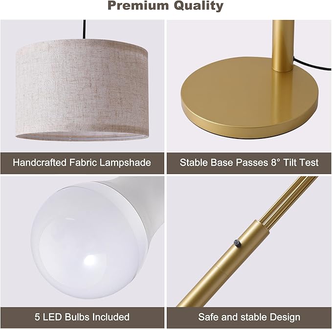 Fansdrick Gold Floor Lamps for Living Room, 4000LM Super Bright Arc Floor Lamp - Image 9