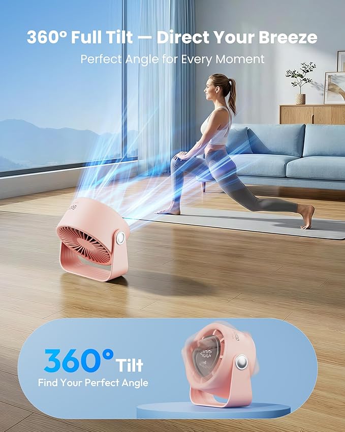 Gaiatop Small Desk Fan Rechargeable, 5in Personal Fan 4000mAh Battery Powered - Image 4