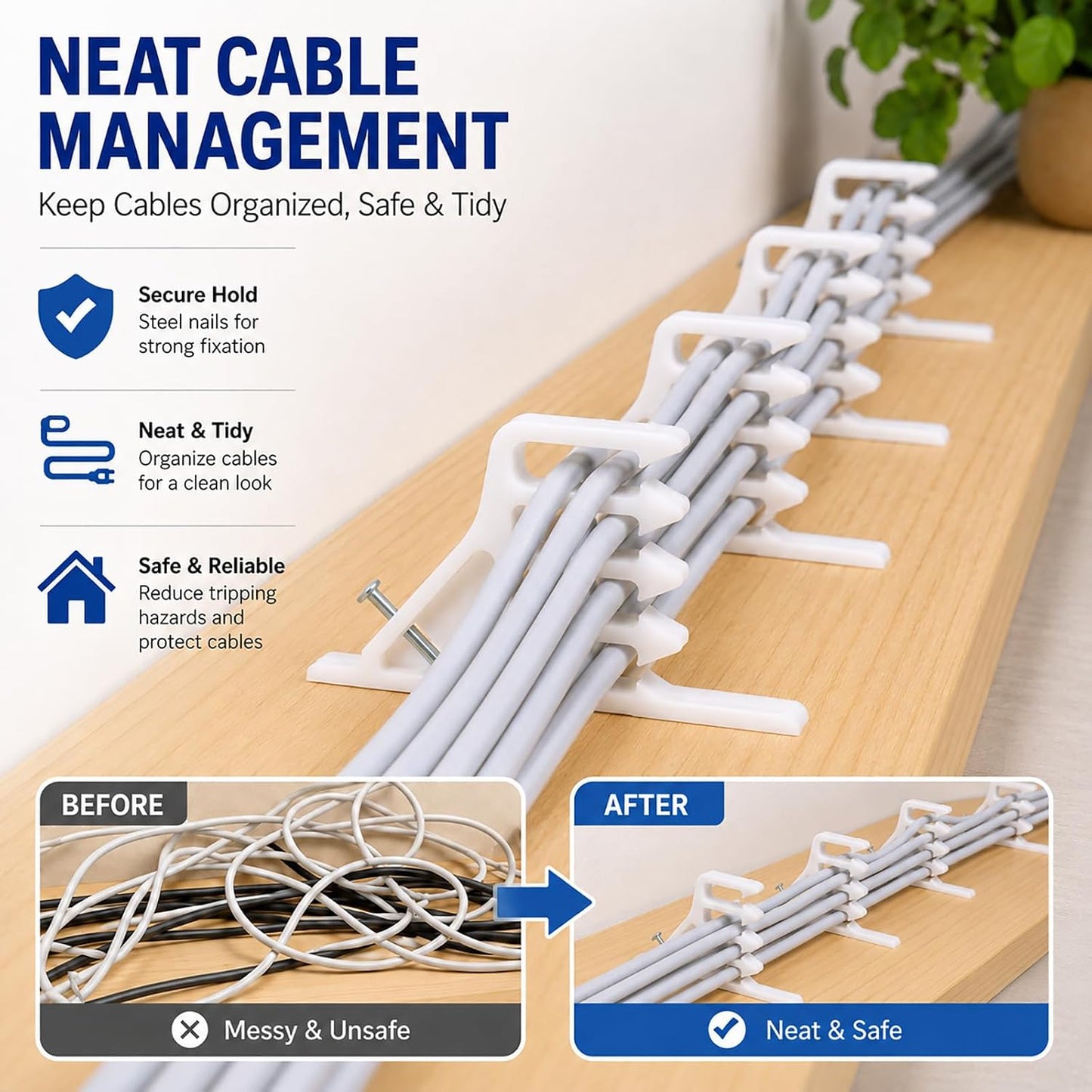 Multi-Cable Staples 200 Pack, White Electrical Wire Stackers, Steel Nails | Multi-Wire Cable Clips Compatible with Romex NM Cable Coaxial CAT5 and CAT6 Data Lines, Nail-On Fasteners for Wood Studs