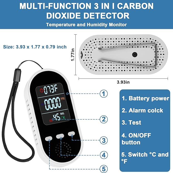 Vzmcov Portable Carbon Monoxide Detector Mini air Quality Monitor - Image 2