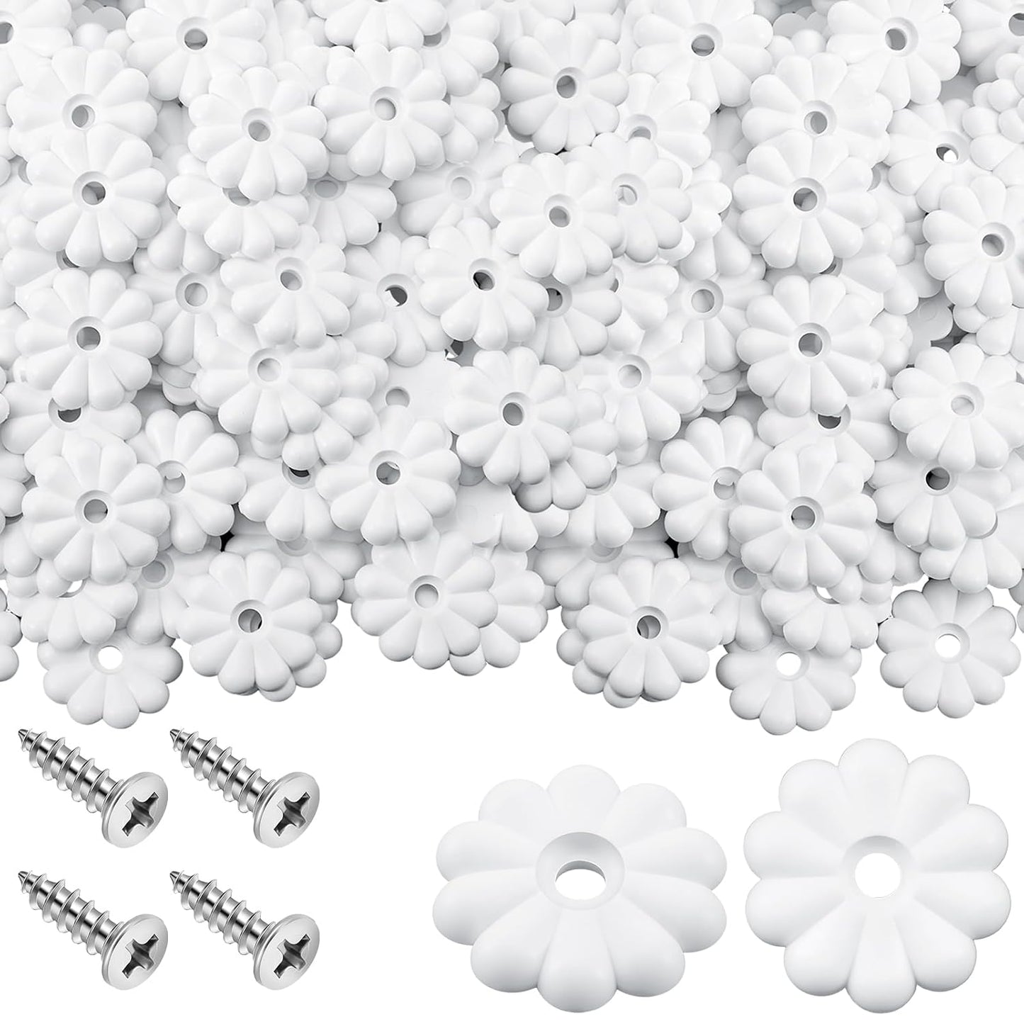 CroBlissful 30 Pack Rosette Washers with Screws, Mobile Home/RV Ceiling Rosette Buttons, Diameter 1-1/8 Inch Decorative Washers (White)