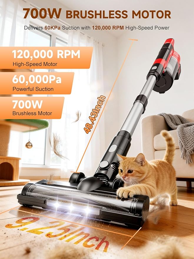 60KPa Cordless Vacuum Cleaner for Home, 700W Brushless Motor Handheld Vacuum - Image 3