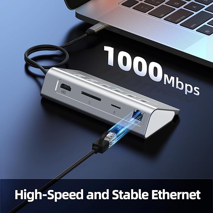 intpw P9R USB C Hub Ethernet, 10-in-1 USB-C Docking Station, Aluminum USB to - Image 3