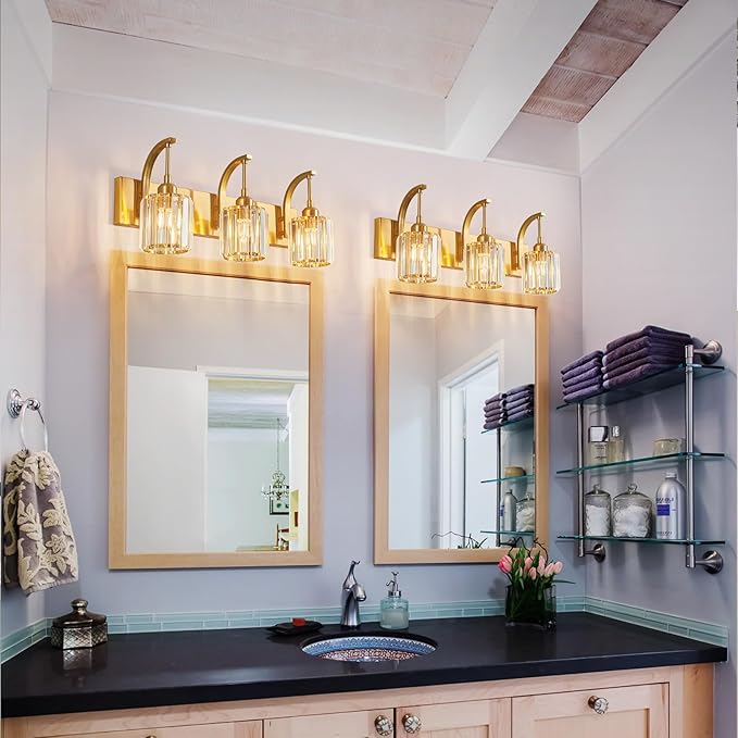 FDPBY 3-Light Crystal Vanity Light, Modern Gold Bathroom Wall Sconce - Image 7