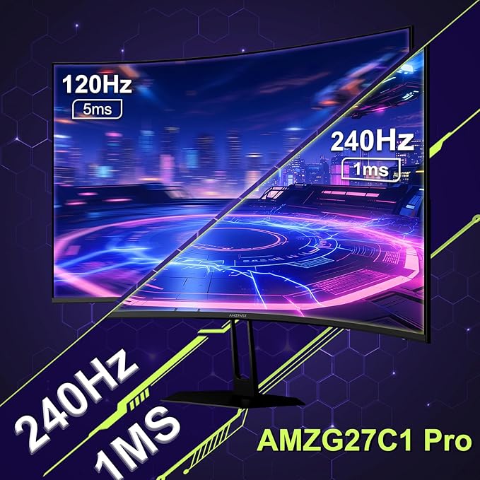 Amzfast 27 inch 240Hz Curved Gaming Monitor, FHD 1080P Monitor Gaming - Image 3