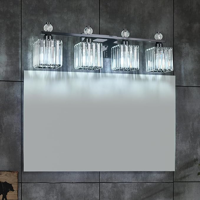 FDPBY Vanity Lights 4-Light Modern Crystal Vanity Light Plating Black Bathroom - Image 6