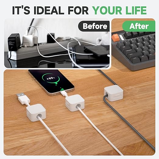 12 White Magnetic Cable Clips, Under Desk Cable Management, Cord Holder - Image 4