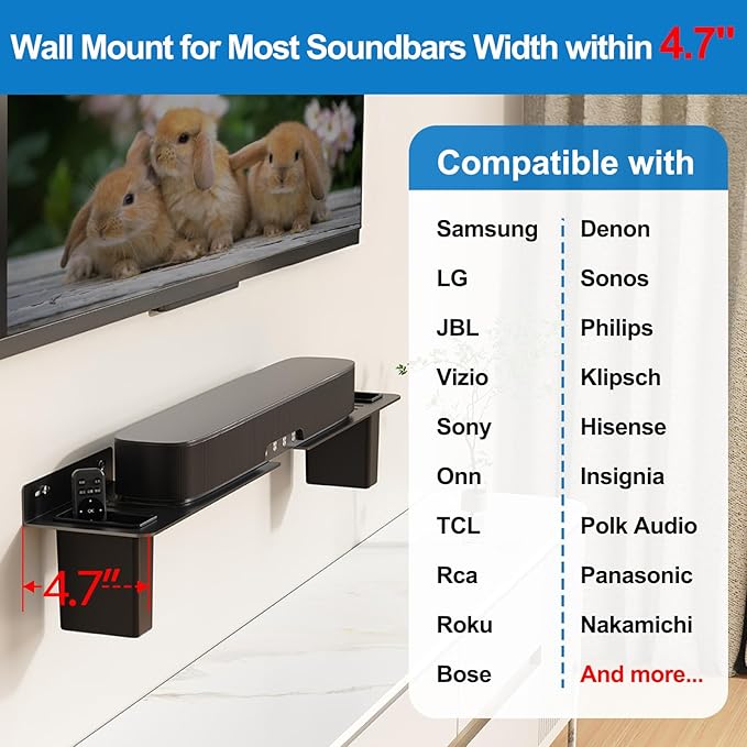BYMECOST Heavy-Duty Steel Soundbar Mount Under TV - Image 9