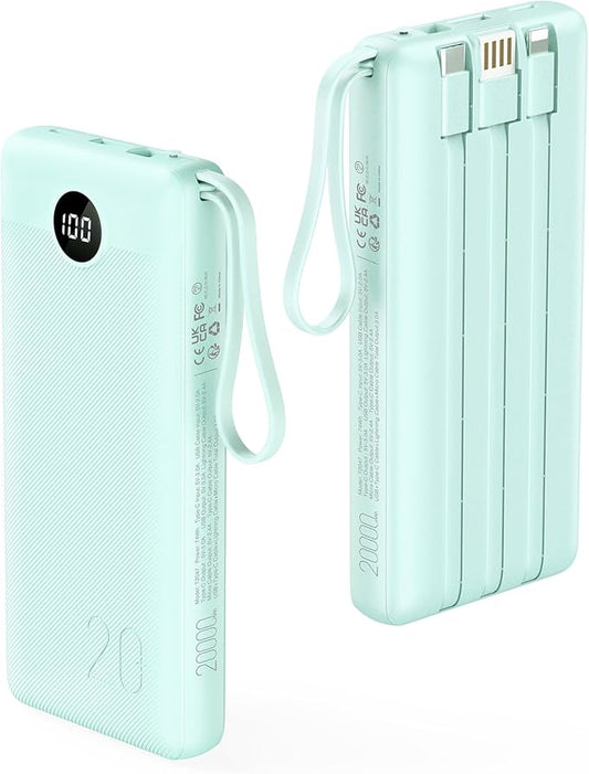 VRURC Portable Charger 20000mAh, Built-in Cables Fast Charging Power Bank by Home