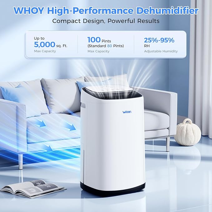 WHOY 5000 Sq.Ft Dehumidifier for Basements 100 Pints, - Image 2