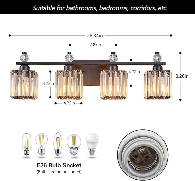 FDPBY Vanity Lights 4-Light Modern Crystal Vanity Light Sand Black Bathroom - Image 5