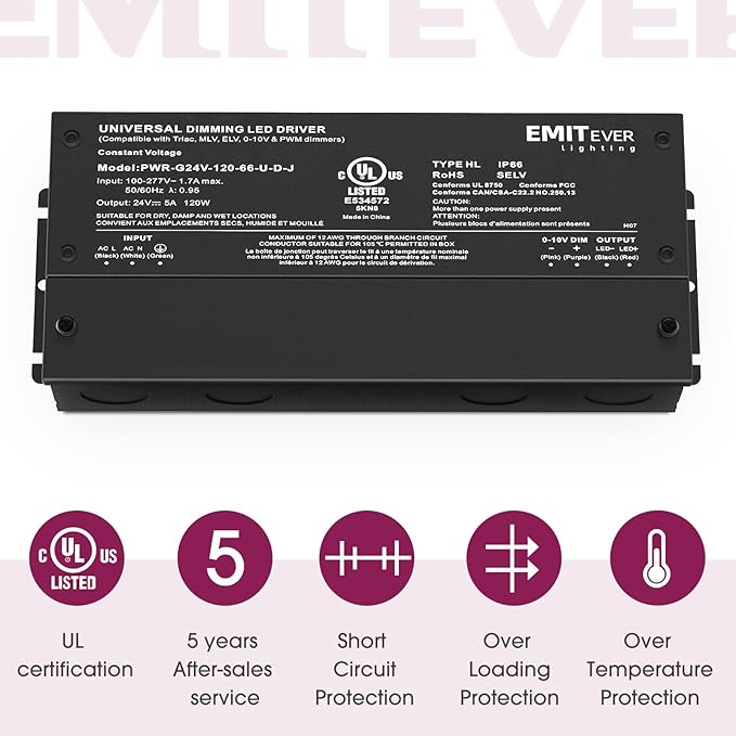 EMITEVER Dimmable Led Driver, 2 Packs 120W AC 110V-277V to DC 24V Transformer - Image 7