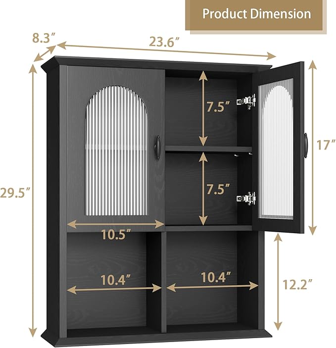 CJL Bathroom Wall Cabinet with Fluted Door, 23.6'' x 29.5'' Medicine Cabinet - Image 3
