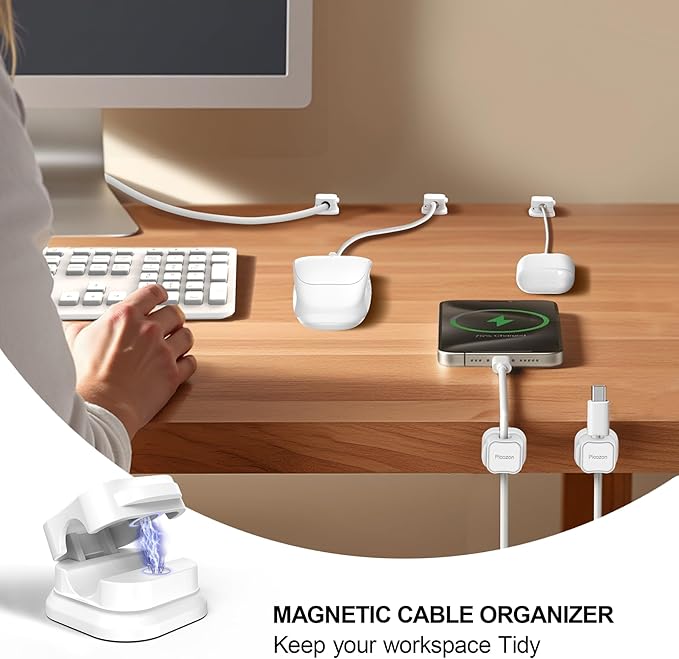 6 Pack Magnetic Cable Clip Organizer Cord Holder, Picozon Adhesive Cable - Image 2