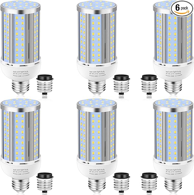 6 Pack 36W Corn LED Light Bulb, Fanless E26/E39 Medium/Large Mogul Base LED Cob by XYCN