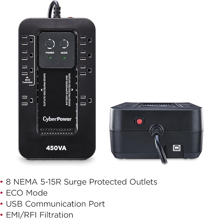CyberPower EC450G Ecologic Battery Backup & Surge Protector UPS System - Image 2
