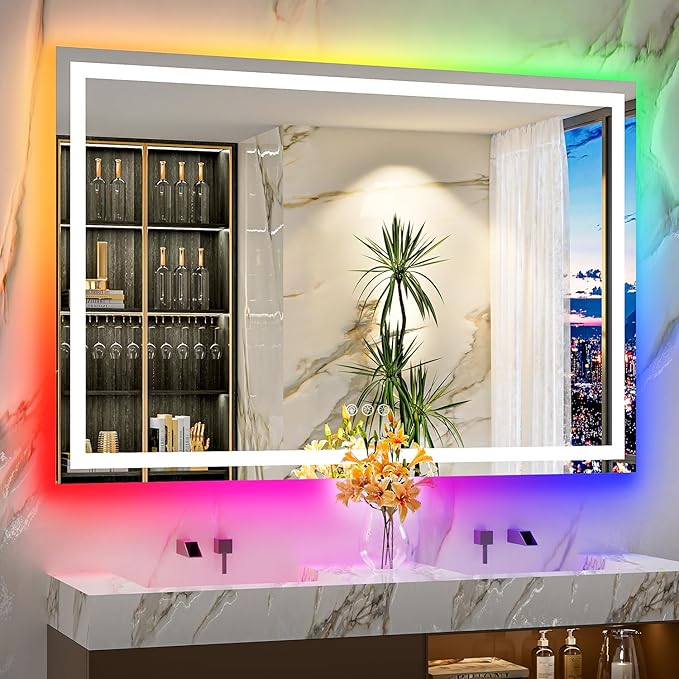 YEELAIT 60x40 Inch RGB LED Bathroom Mirror Front Light and RGB Backlit Lighted by YEELAIT