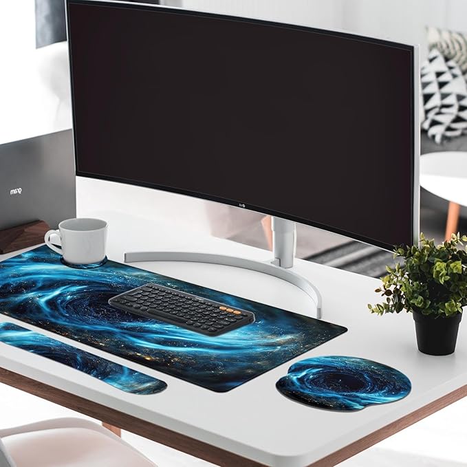 Britimes Blue Black Galaxy Keyboard Mouse Pad Set Desk Ma Space Abstract 4in1 - Image 3