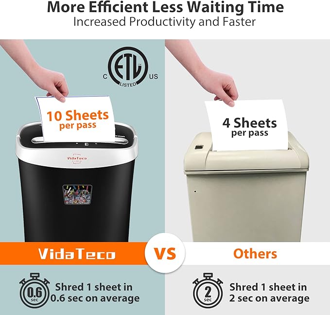 VidaTeco Paper Shredder for Home Office10-Sheet Cross-Cut Shredder - Image 5