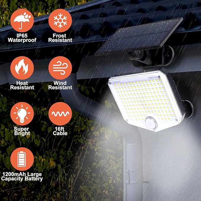JumJam 153 LED Solar Wall Lights, 180° Beam Angle Security Lights Outdoor - Image 4