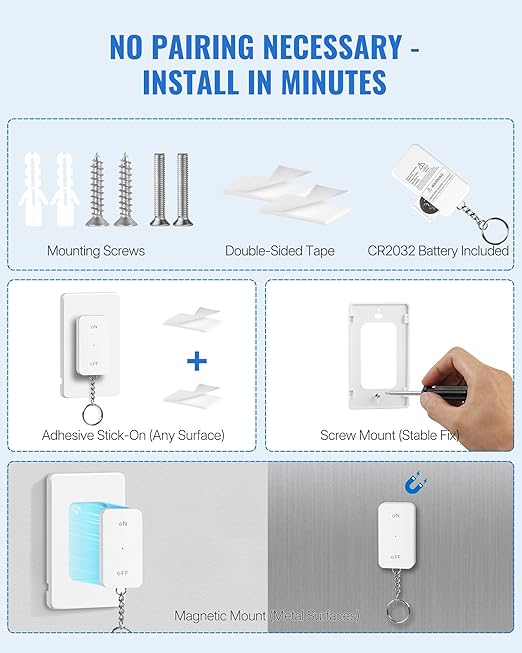 WILAWELS Remote Control Outlet Wireless Wall Mounted Light Switch, Wireless On - Image 8