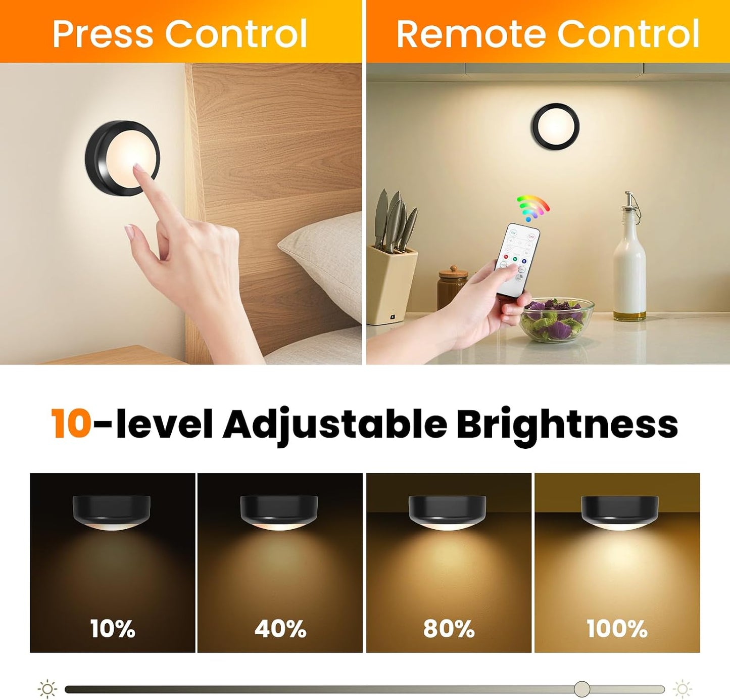 LED Puck Lights with Remote Control, 16 Color Changing Under Cabinet Lighting with Dimmer & Timer, AAA Battery Operated,Under for Closet Bedroom Kitchen, Stair (3 Pack White)