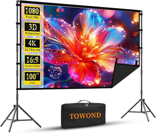 Projector Screen with Stand, TOWOND 100 inch Portable Projector Screen Black by TOWOND-JLFOfficial