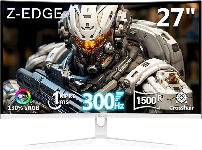 Z Z-EDGE 27 inch Curved Gaming Monitor, FHD 1080P 300Hz 240Hz Computer Monitor by ZZ-EDGE