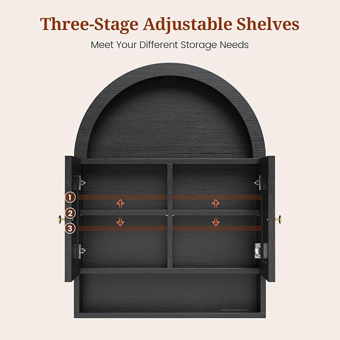 Arched Bathroom Wall Cabinet, 27.4 x 36.4'' Over The Toilet Cabinet - Image 7