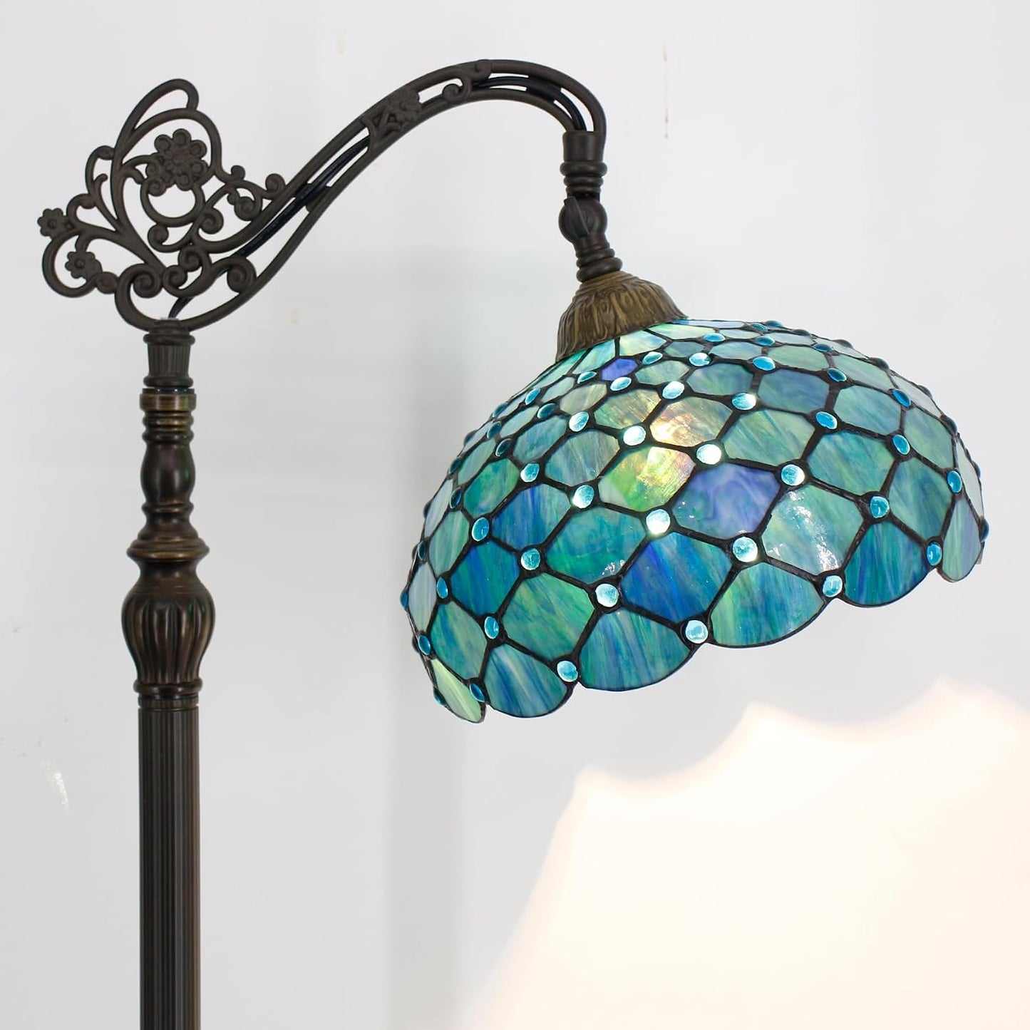 12 Inch Tiffany Lamp shade Replacement Only(Blue) | Stained Glass Lampshade Only 1-5/8-Inch Fitter Opening for Arched Floor Lamp, Torchiere Lamp, Pendant Light