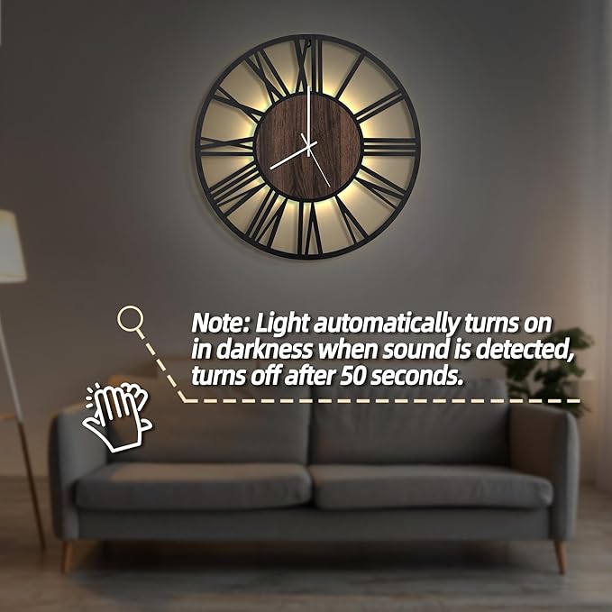 LEIKE Large Wall Clocks with Night Light Battery Operated, Silent Non Ticking - Image 5