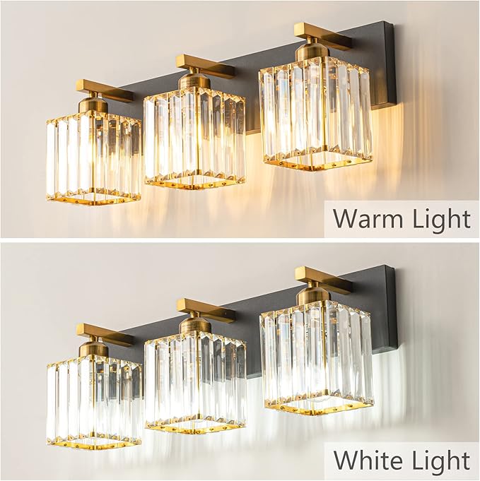 FDPBY Modern Bathroom Vanity Light 3-Lights Black Gold Crystal Bathroom Wall - Image 2