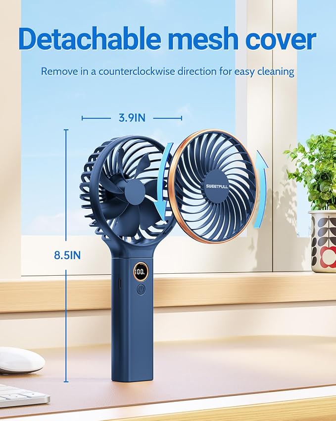 SWEETFULL Handheld Portable Fan, 5000mAh Rechargeable Battery, 6 Speed Wind - Image 3