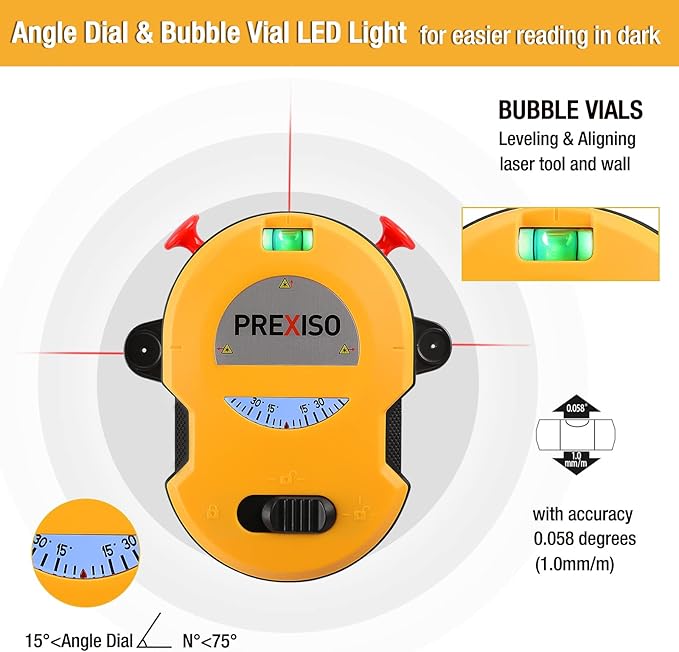 PREXISO Multi Surface Laser Level LED Light Vial, 30Ft Horizontal & Vertical - Image 7