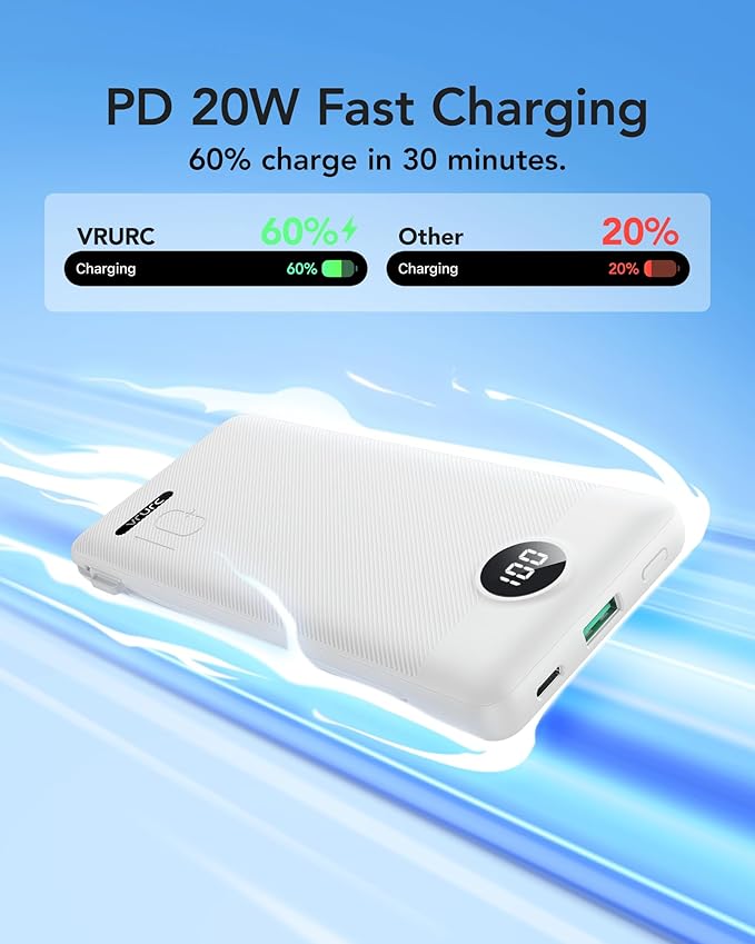 VRURC Portable Charger with Wall Plug, 10000mAh Slim Portable Charger Built in - Image 4