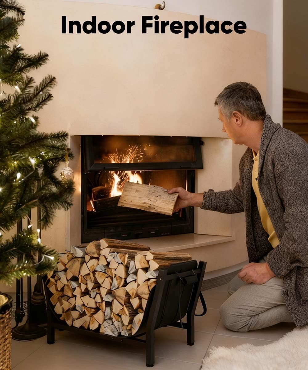 28 inch firewood rack with 900d canvas log on a desk or shelf