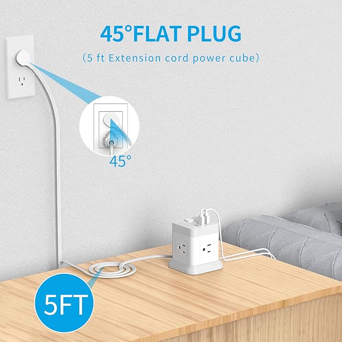 Power Strip with USB, FDTEK Flat Plug Extension Cord with 4 Outlets and 3 USB - Image 3