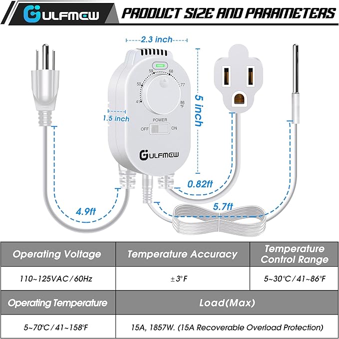Plug in Thermostat for Heater, Thermostat Plug Outlet - Image 5