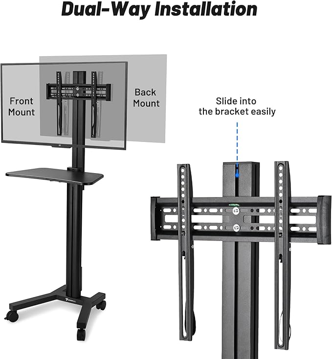 AW Rolling TV Stand Mobile TV Cart Height Adjustable - Image 6