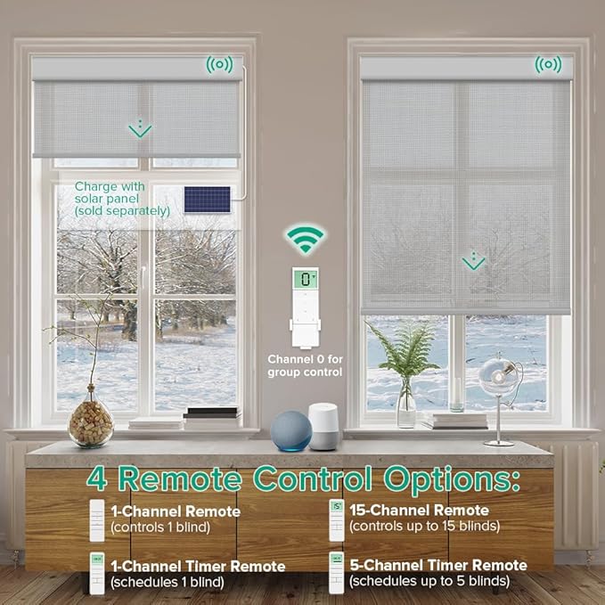 Kilonity Motorized Roller Shades, Light Filtering Remote Control Custom Window - Image 2