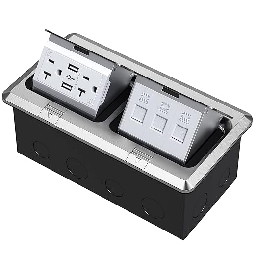 KYHSHJ Dual Pop-Up Floor Electrical Outlet Box Kit，20 Amp Stainless Steel USB by KYHSHJ
