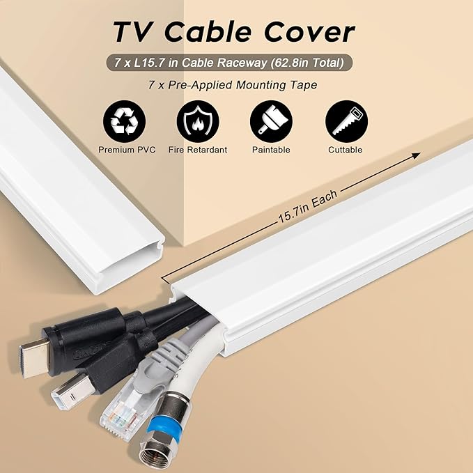 YCLYC 110in Cord Covers for Wires on Wall Kit, Large Cord Hider Wall Kit - Image 3