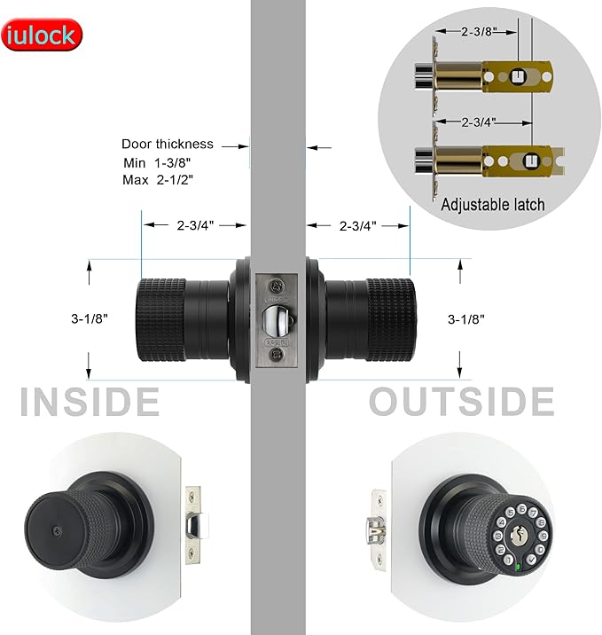 iulock Smart Door Knob with Keypad and Key, Keyless Entry Door Lock with Rubber - Image 6