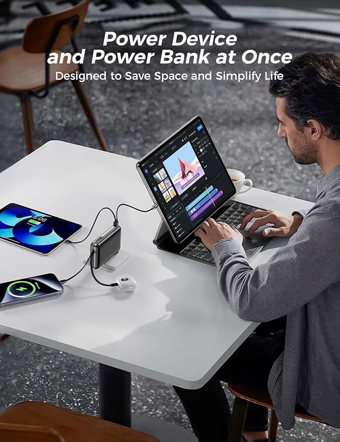 Portable Charger with Built in Cables & Wall Plug, 10000mAh Power Bank - Image 6